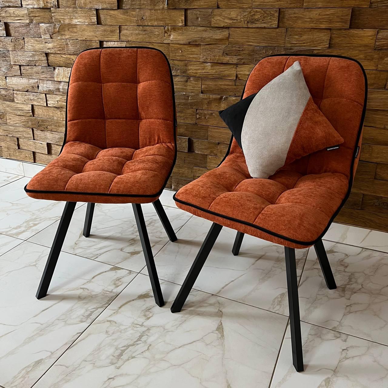 Кухонний стілець GARDA зі спинкою з теракотового шеніла на металевому чорному каркасі, фото 1