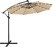 Садова парасоля 3.5 м WCG із поліестеру 160G та сталевою рама LED-підсвічування на сонячній панелі + чохол Бежевий