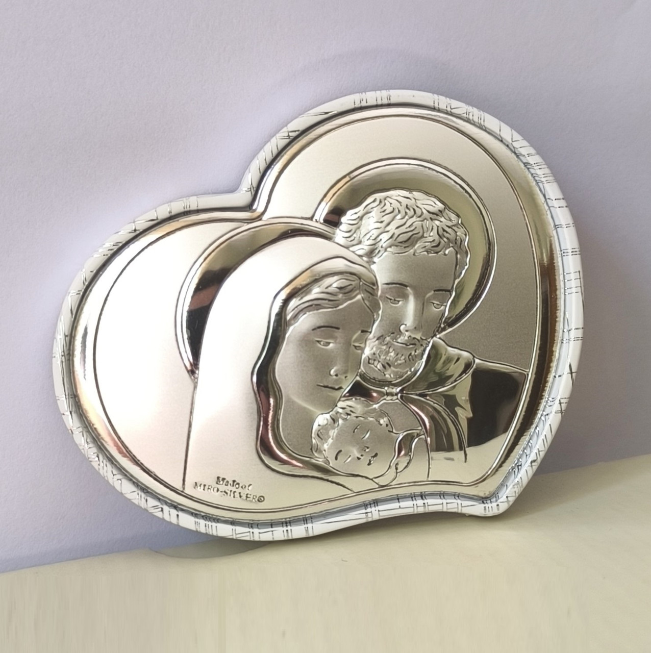 Ікона дитяча Святе Сімейство в сердечку світлий оклад, фото 1