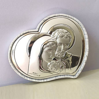 Ікона дитяча Святе Сімейство в сердечку світлий оклад