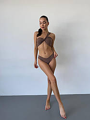 Купальник топ і бразиліани з італійського біфлексу молочний шоколад розмір L