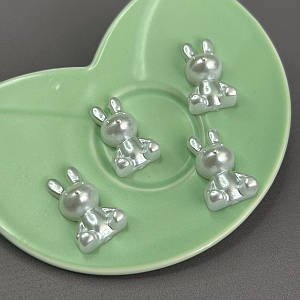 10 шт - Кабашон пластик Мишка 16х24 мм - білий