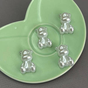 10 шт - Кабашон пластик Мишка 16х24 мм - білий