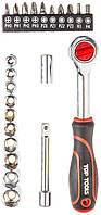 Набір торцевих головок та біт Top Tools, 1/4", 23шт, з тріскачкою