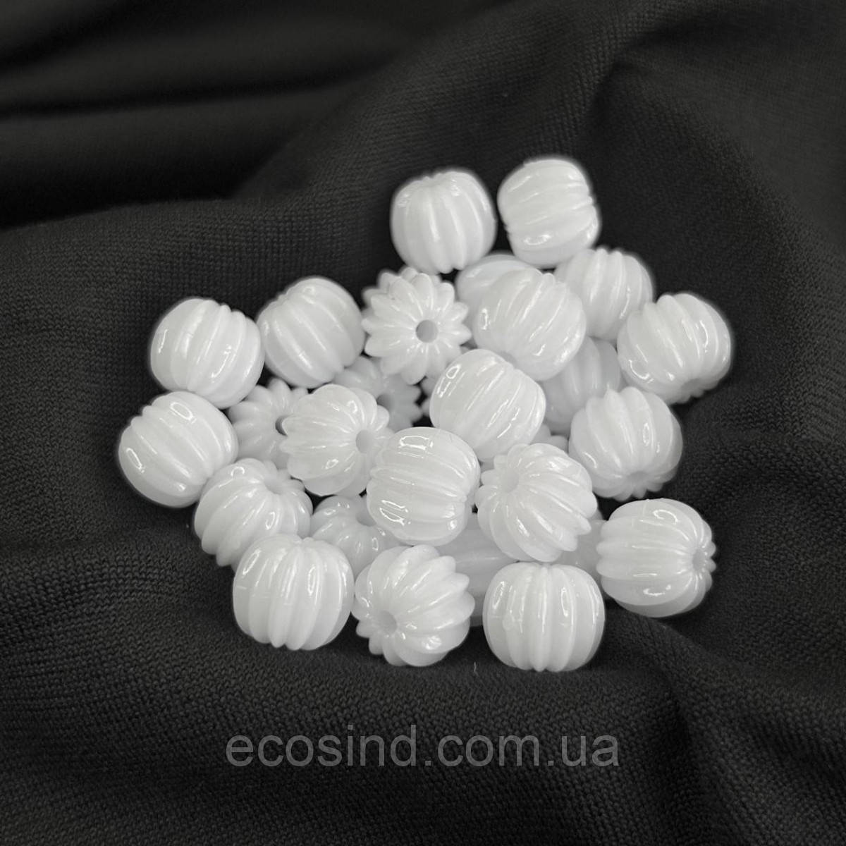(20 гр) Намистини пластик бочонок-ромашка 9х11 мм - білий, фото 1