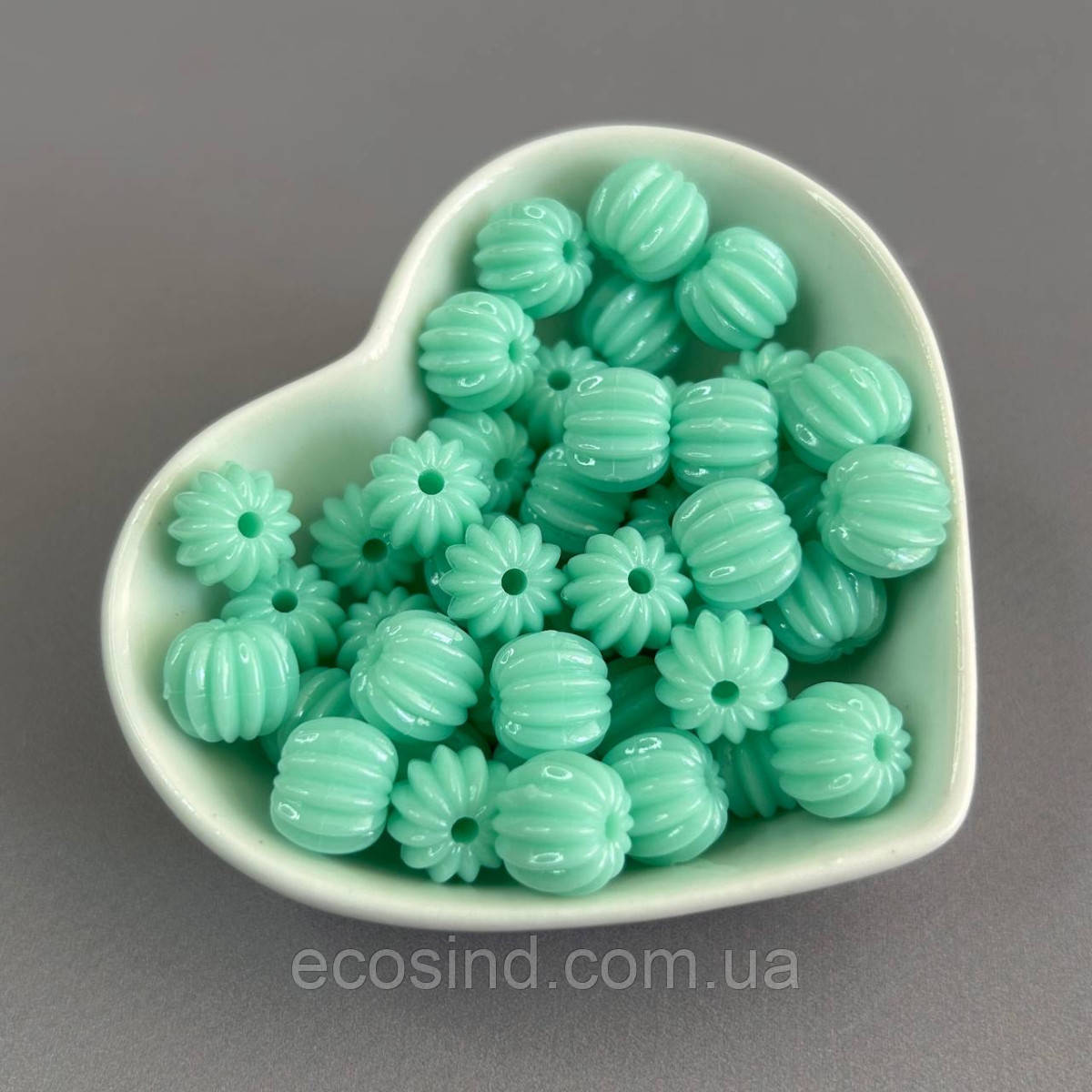 (20 гр) Намистини пластик бочонок-ромашка 9х11 мм - м'ятний, фото 1