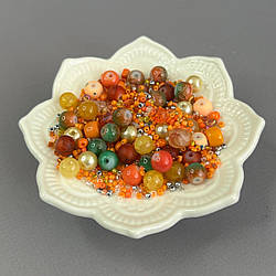 (40 гр) Намистини скляні МІКС кольорів і розмірів 8 мм - апельсиновий