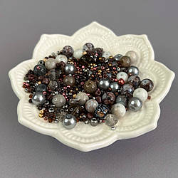 (40 гр) Намистини скляні МІКС кольорів і розмірів 8 мм - графітовий