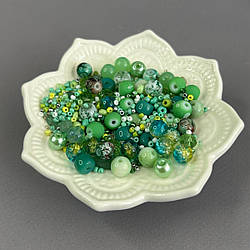 (40 гр) Намистини скляні МІКС кольорів і розмірів 8 мм - малахітовий