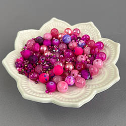 (40 гр) Намистини скляні МІКС кольорів і розмірів 8 мм - малиновий