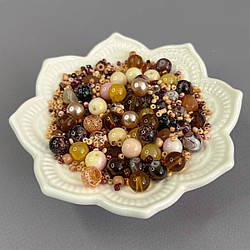 (40 гр) Намистини скляні МІКС кольорів і розмірів 8 мм - горіховий