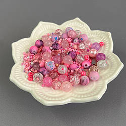 (40 гр) Намистини скляні МІКС кольорів і розмірів 8 мм - рожевий