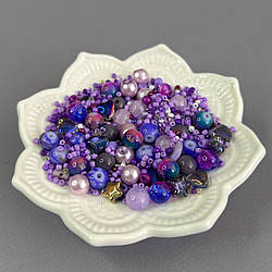 (40 гр) Намистини скляні МІКС кольорів і розмірів 8 мм - бузковий