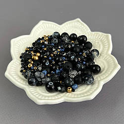 (40 гр) Намистини скляні МІКС кольорів і розмірів 8 мм - чорний