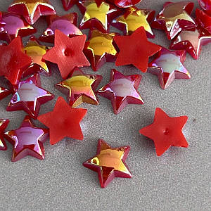 Напівнамистини «Зірки» 10 мм, 10 гр/уп - червоний з покриттям АВ