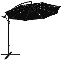 Садова парасоля 3.5 м WCG із поліестеру 160G та сталевою рама LED-підсвічування на сонячній панелі + чохол Чорний