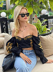 Блузка романтичного стилю з об’ємними рукавами, прикрашеними яскравою вишивкою 5767 Розміри: s, m, l