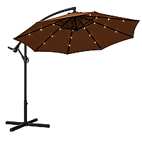 Садова парасоля 3.5 м WCG із поліестеру 160G та сталевою рама LED-підсвічування на сонячній панелі + чохол Коричневий