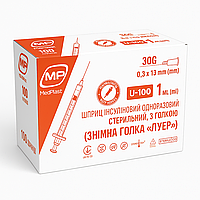 Шприц інсуліновий  U-100,  1 мл, 30G (0,3 × 13 мм), змінна голка «Луєр», MedPlast
