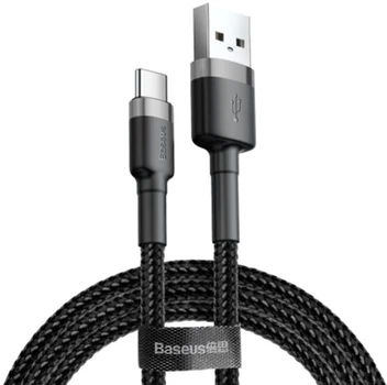 Кабель зарядний Baseus USB Type A — USB Type C Cafule нейлоновий кабель QC3.0 2A 3 м Black-Grey (CATKLF-UG1)