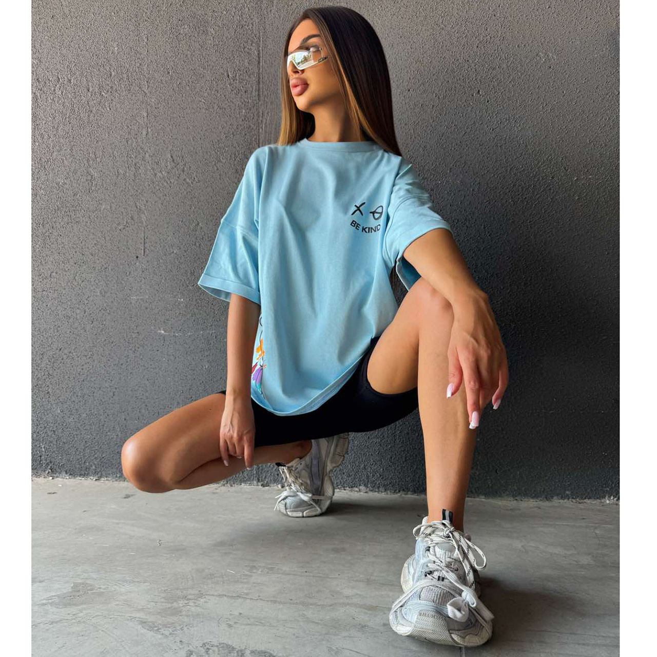 Блакитна жіноча футболка OverSize "Teddy Smile" (Один колір або Мікс) Розмір: Один 46- 50 (21322-2), фото 1