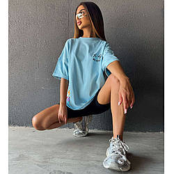 Блакитна жіноча футболка OverSize "Teddy Smile" (Один колір або Мікс) Розмір: Один 46- 50 (21322-2)