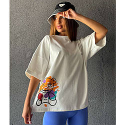 Жіноча футболка OverSize "Teddy Smile" молочного кольору (однотонна або мікс) Розмір: однотонна 46-50 (21322-3)