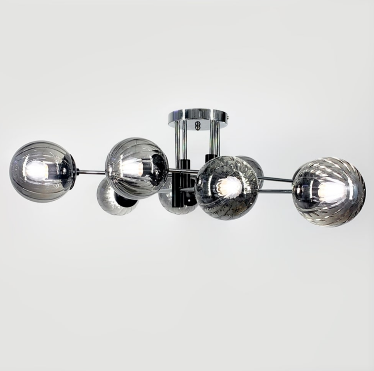 Люстра стельова в хромованому корпусі на 8 графітових плафонів Ø 85 см 51797/8 CH+BK+GR, фото 1