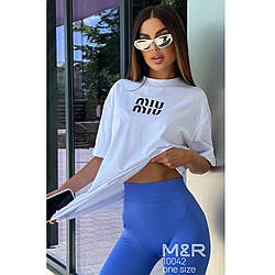 Жіноча біла футболка OverSize "MiuMiu" (Один колір або Мікс) Розмір: Один 44- 48 (21324-1)