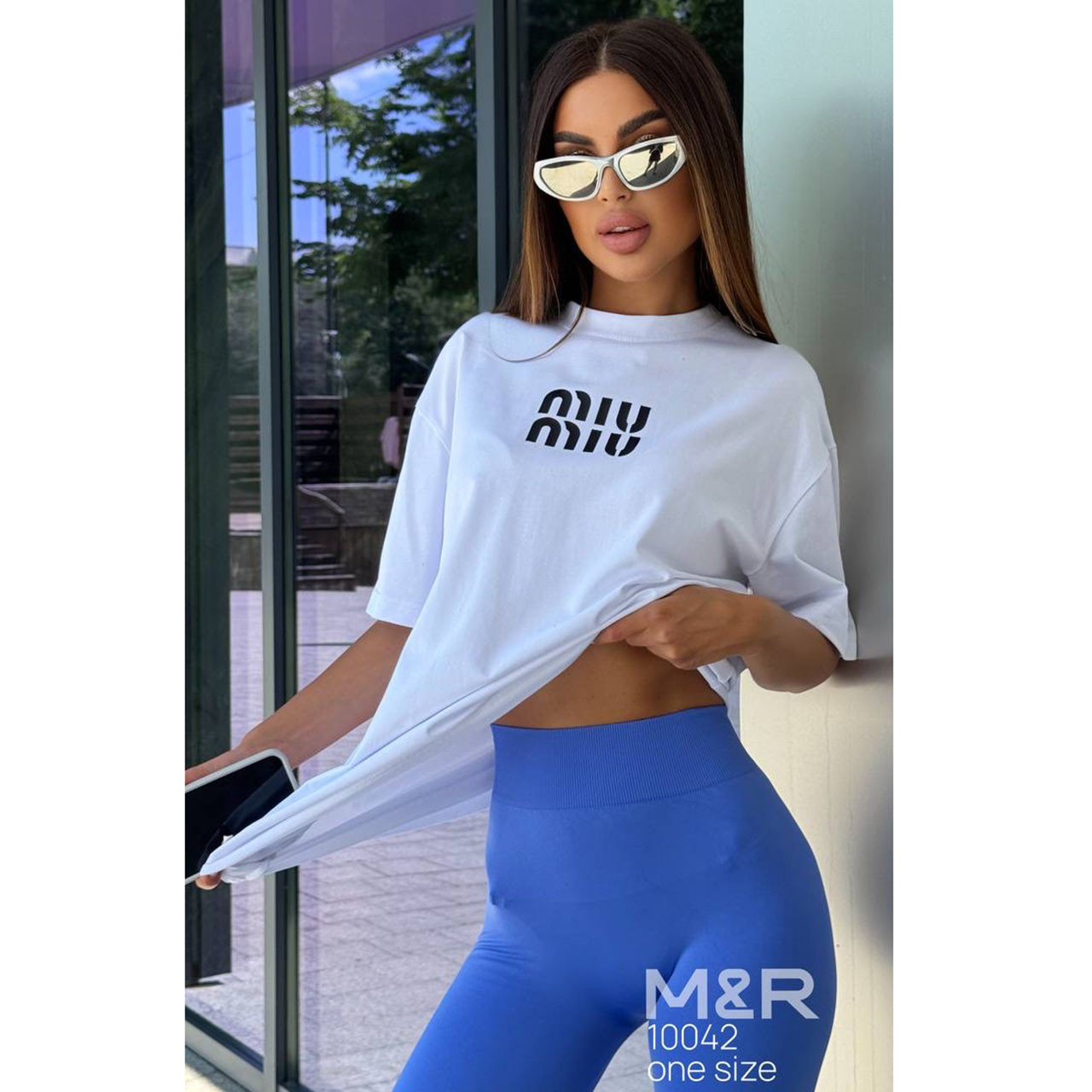 Жіноча біла футболка OverSize "MiuMiu" (Один колір або Мікс) Розмір: Один 44- 48 (21324-1), фото 1