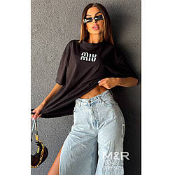 Жіноча чорна футболка OverSize "MiuMiu" (Один колір або Мікс) Розмір: Один 44- 48 (21324-2)