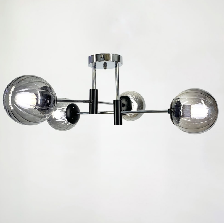 Люстра стельова в хромованому корпусі на 4 графітових плафони Ø 60 см 51797/4 CH+BK+GR, фото 1