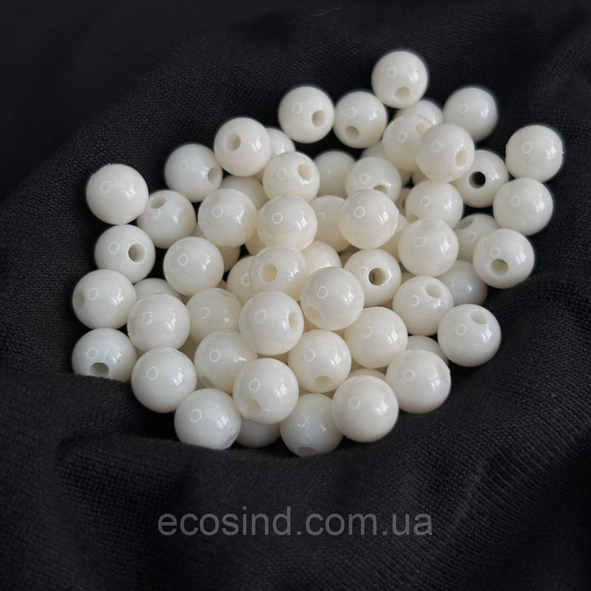 (20 гр) Пластикові гладкі намистини 8 мм - айворі, фото 1