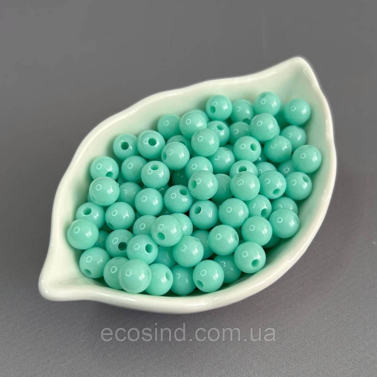 (20 гр) Пластикові гладкі намистини 8 мм - м'ятний, фото 1