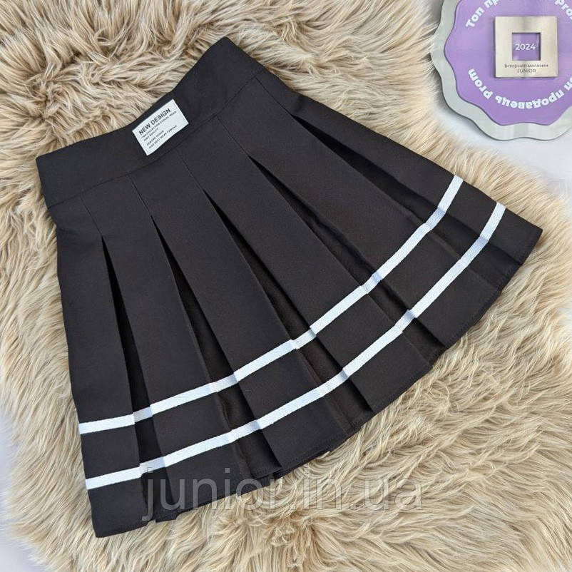Шкільна спідниця теніска Чорна в зустрічну складку для дівчинки (116-158р), фото 1