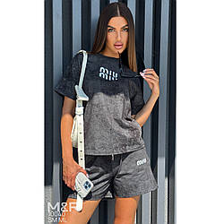 Жіночий костюм "Варенка" з футболкою Оверсайз (Графіт) Розміри: 42-44 і 44-46 (21325-3)