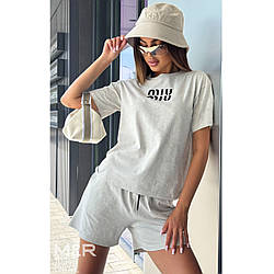 Жіночий костюм "Варенка" з футболкою Оверсайз (Молочний) Розміри: 42-44 і 44-46 (21325-4)