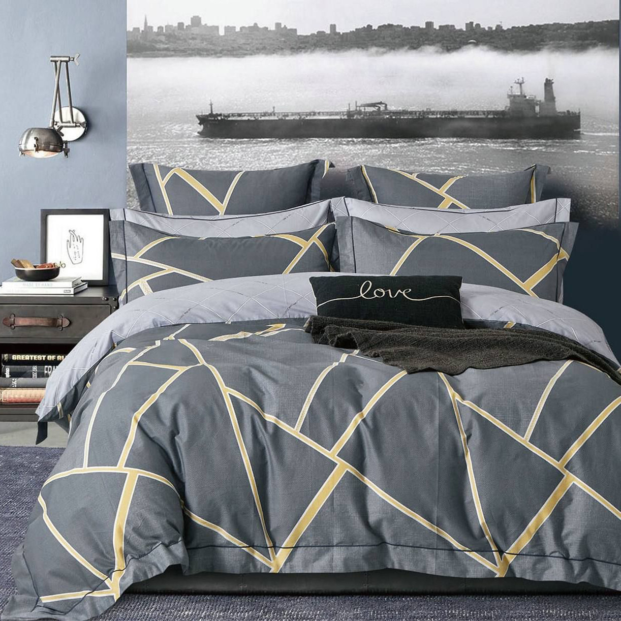 Наволочка на блискавці 70х70 (Бязь) | Від виробника "Королева Ночі" | Геометричний візерунок на сірому, фото 1