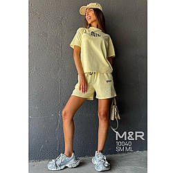 Жіночий костюм "Варенка" з футболкою Оверсайз (Лимон) Розміри: 42-44 і 44-46 (21325-5)