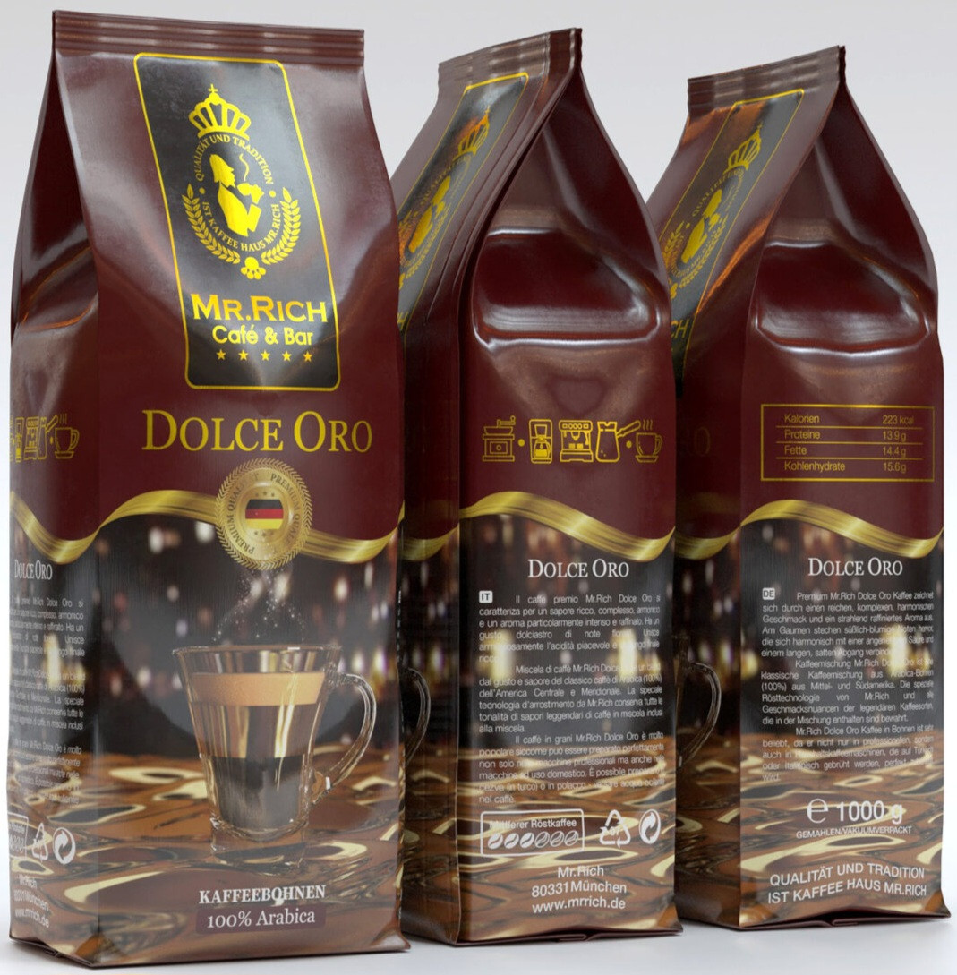 Кава в зернах Mr.Rich Dolce Oro 1кг, смачна 100% арабіка Німеччина