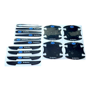 Наклейки силіконові захисні чорні карбон на дверні ручки,+ під ручки дверні  Subaru, захист від подряпин