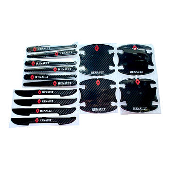 Наклейки силіконові захисні чорні карбон на дверні ручки,+ під ручки дверні Renault, захист від подряпин