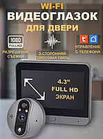 Розумний Wi-Fi відеоглазок Tuya 2.4GHz з камерою 1080P, нічним баченням і детекцією руху