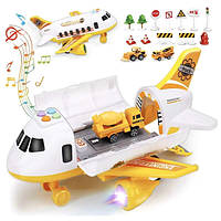 Літак гараж з машинками іграшка зі світлозвуковими ефектами 29 см Жовтий (60795)
