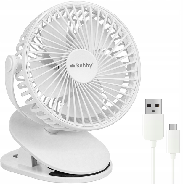 Акумуляторний настільний вентилятор із затискачем Ruhhy 3в1 1200 мАг USB-C 18 x 16 x 13 см Білий (25566)