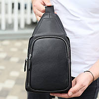 Чоловіча сумка-слінг із натуральної шкіри, сумка через плече чорна, чоловіча сумка слінг Tiding Bag 34091