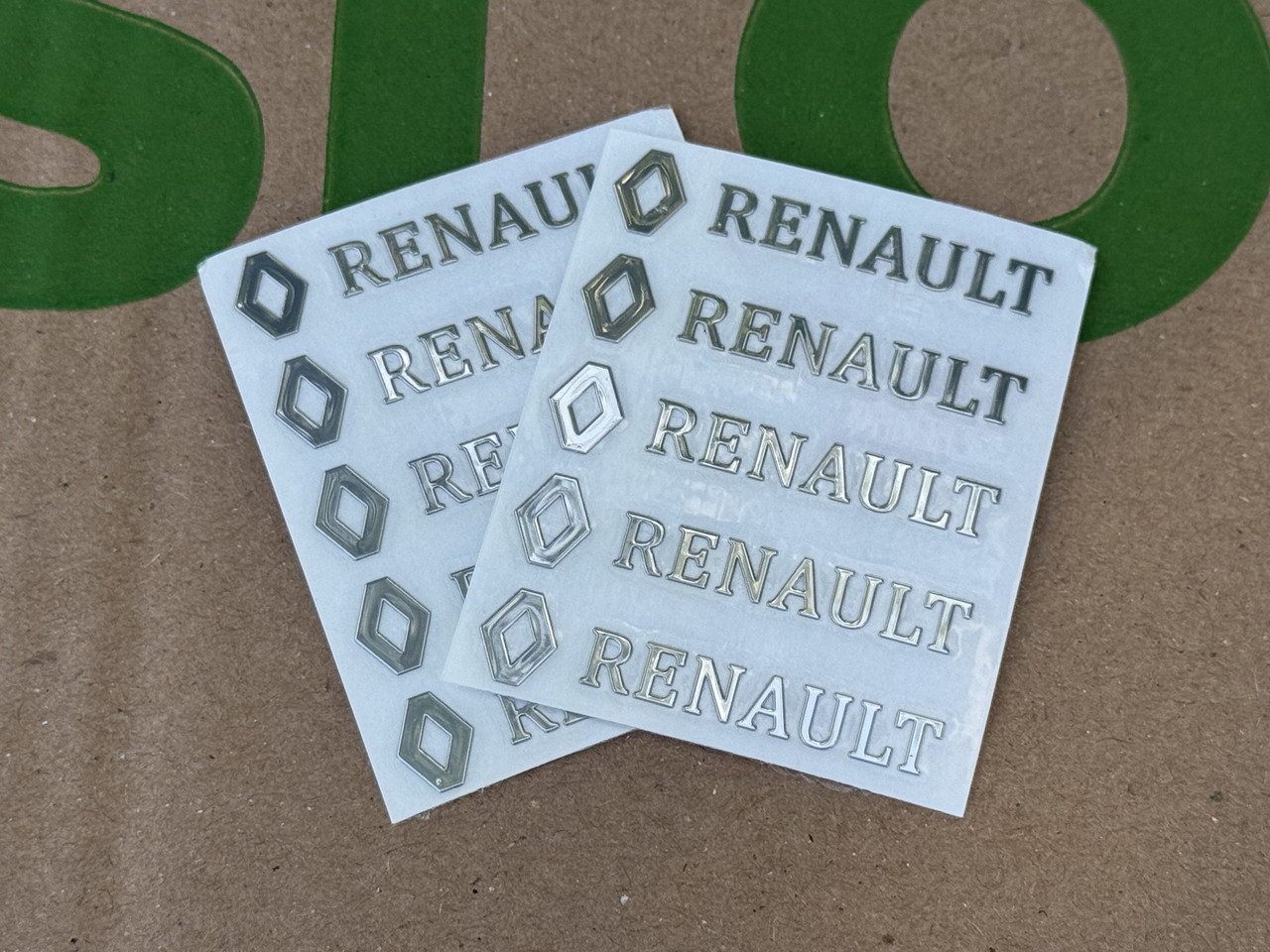 Набір металевих 3D наклейок Renault (логотип + надпис, хром, 10 шт), фото 1