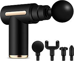 Перкусійний масажер для тіла Massage Gun | 6 режимів, 4 насадки, акумуляторний | Чорний