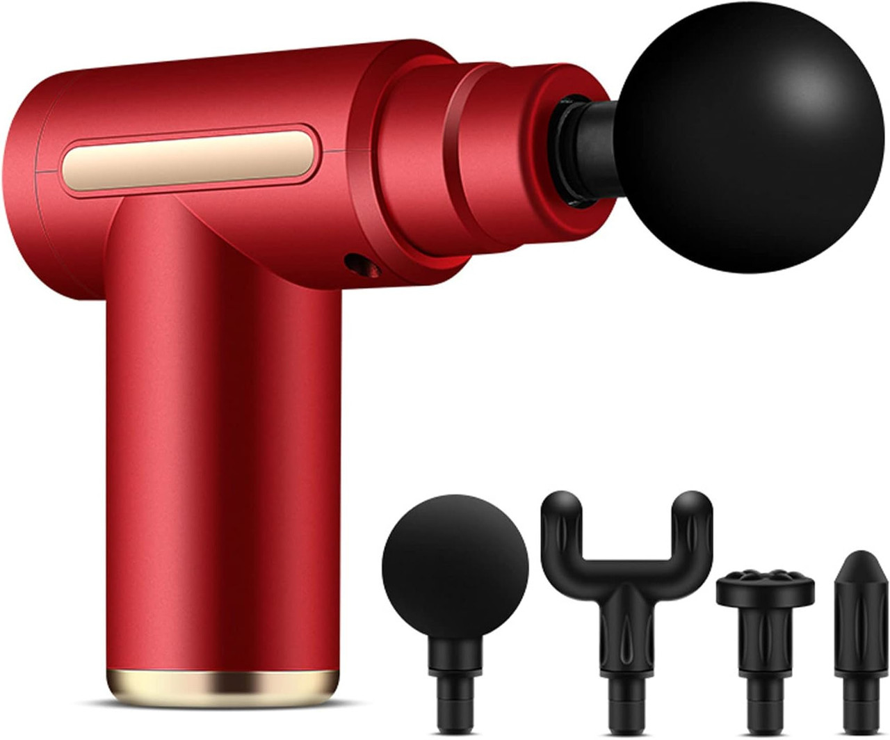 Перкусійний масажер для тіла Massage Gun | 6 режимів, 4 насадки, акумуляторний | Червоний