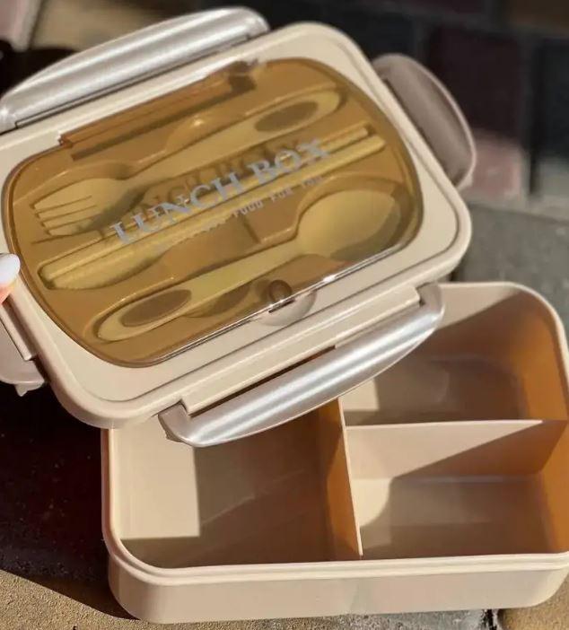 Ланчбокс контейнер для їжі Герметичний пластиковий контейнер зі столовими приладами, фото 1
